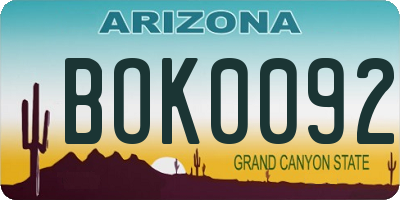 AZ license plate BOK0092