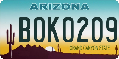 AZ license plate BOK0209