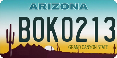 AZ license plate BOK0213