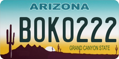 AZ license plate BOK0222