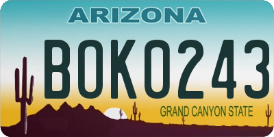 AZ license plate BOK0243