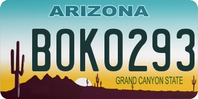 AZ license plate BOK0293