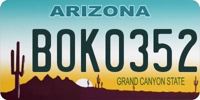 AZ license plate BOK0352