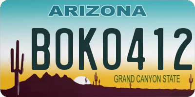 AZ license plate BOK0412