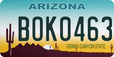 AZ license plate BOK0463