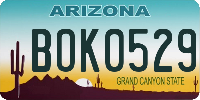 AZ license plate BOK0529