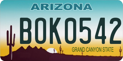 AZ license plate BOK0542