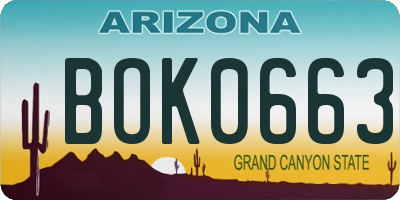 AZ license plate BOK0663