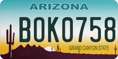 AZ license plate BOK0758