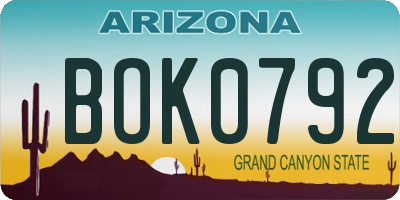 AZ license plate BOK0792