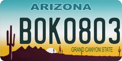 AZ license plate BOK0803