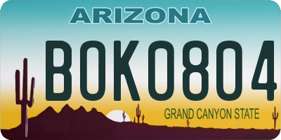 AZ license plate BOK0804