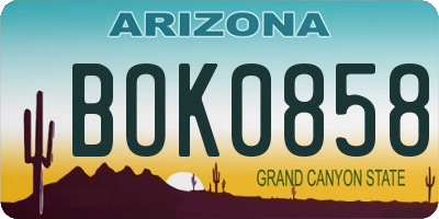 AZ license plate BOK0858