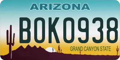 AZ license plate BOK0938