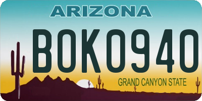 AZ license plate BOK0940