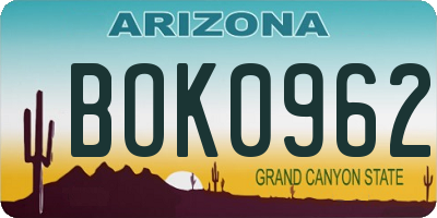 AZ license plate BOK0962