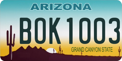 AZ license plate BOK1003