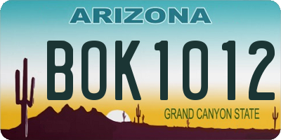 AZ license plate BOK1012