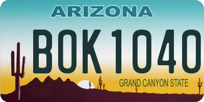AZ license plate BOK1040