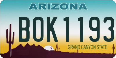 AZ license plate BOK1193
