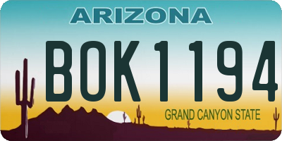 AZ license plate BOK1194