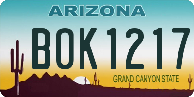 AZ license plate BOK1217