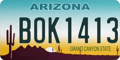 AZ license plate BOK1413