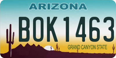 AZ license plate BOK1463