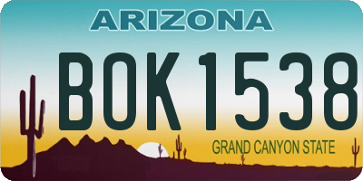 AZ license plate BOK1538