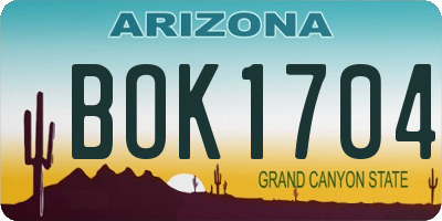 AZ license plate BOK1704