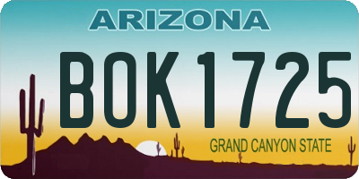 AZ license plate BOK1725