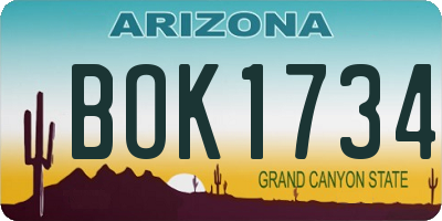 AZ license plate BOK1734