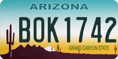 AZ license plate BOK1742
