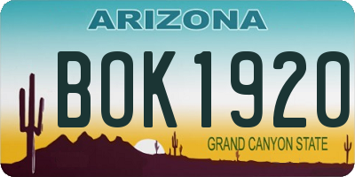 AZ license plate BOK1920