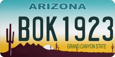 AZ license plate BOK1923