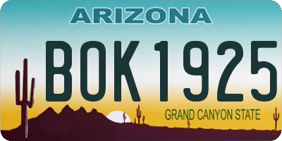 AZ license plate BOK1925