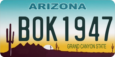 AZ license plate BOK1947