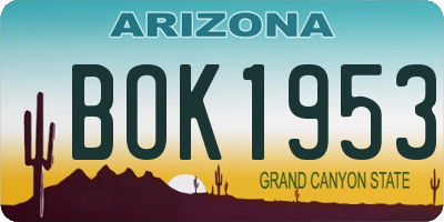 AZ license plate BOK1953