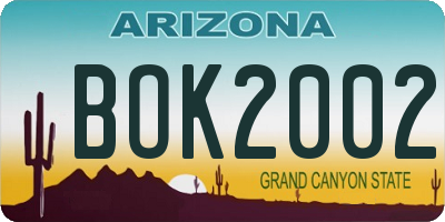 AZ license plate BOK2002