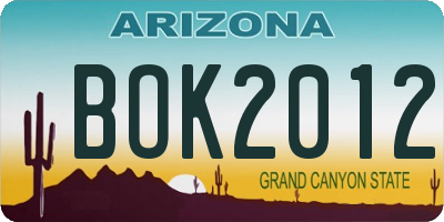 AZ license plate BOK2012