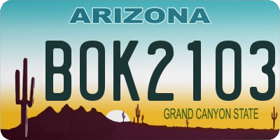 AZ license plate BOK2103