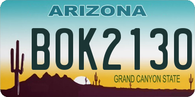 AZ license plate BOK2130