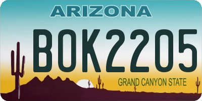 AZ license plate BOK2205