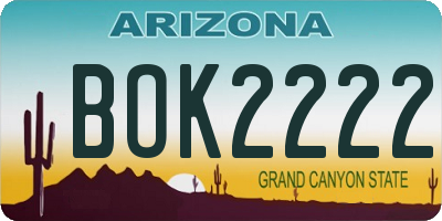 AZ license plate BOK2222