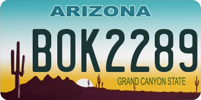 AZ license plate BOK2289