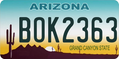 AZ license plate BOK2363