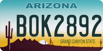 AZ license plate BOK2892