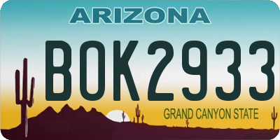 AZ license plate BOK2933
