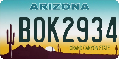 AZ license plate BOK2934