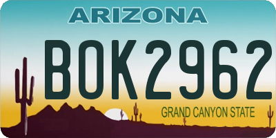 AZ license plate BOK2962